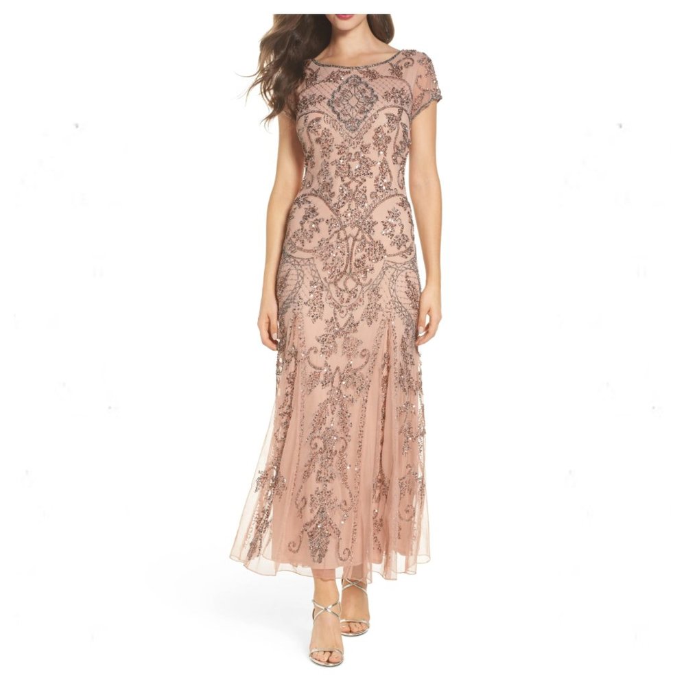 NWT Pisarro Nights d1406 Champagne  Sequin Gown